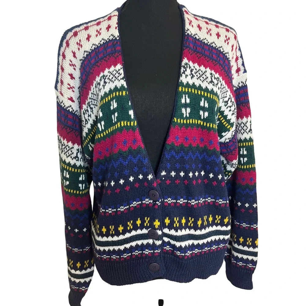 Vintage French Cardigan Ramie and Cotton Sweater by Paris International Size Med